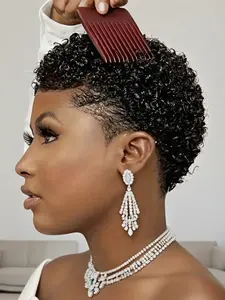 Short Afro Kinky Curly Wigs, Human Hair Wig for Women, Pixie Cut Wig, Deep Wave Water Wave, Short Wig, Full Machine Made Wig