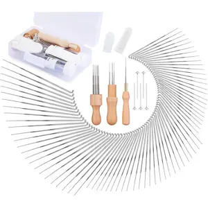 89PCS Needle Felting Kits with 75 Wool Felting Needles 3 Wooden Handles for Making Felt Animals Doll Painting Handicraft 36/38/40 Gauge