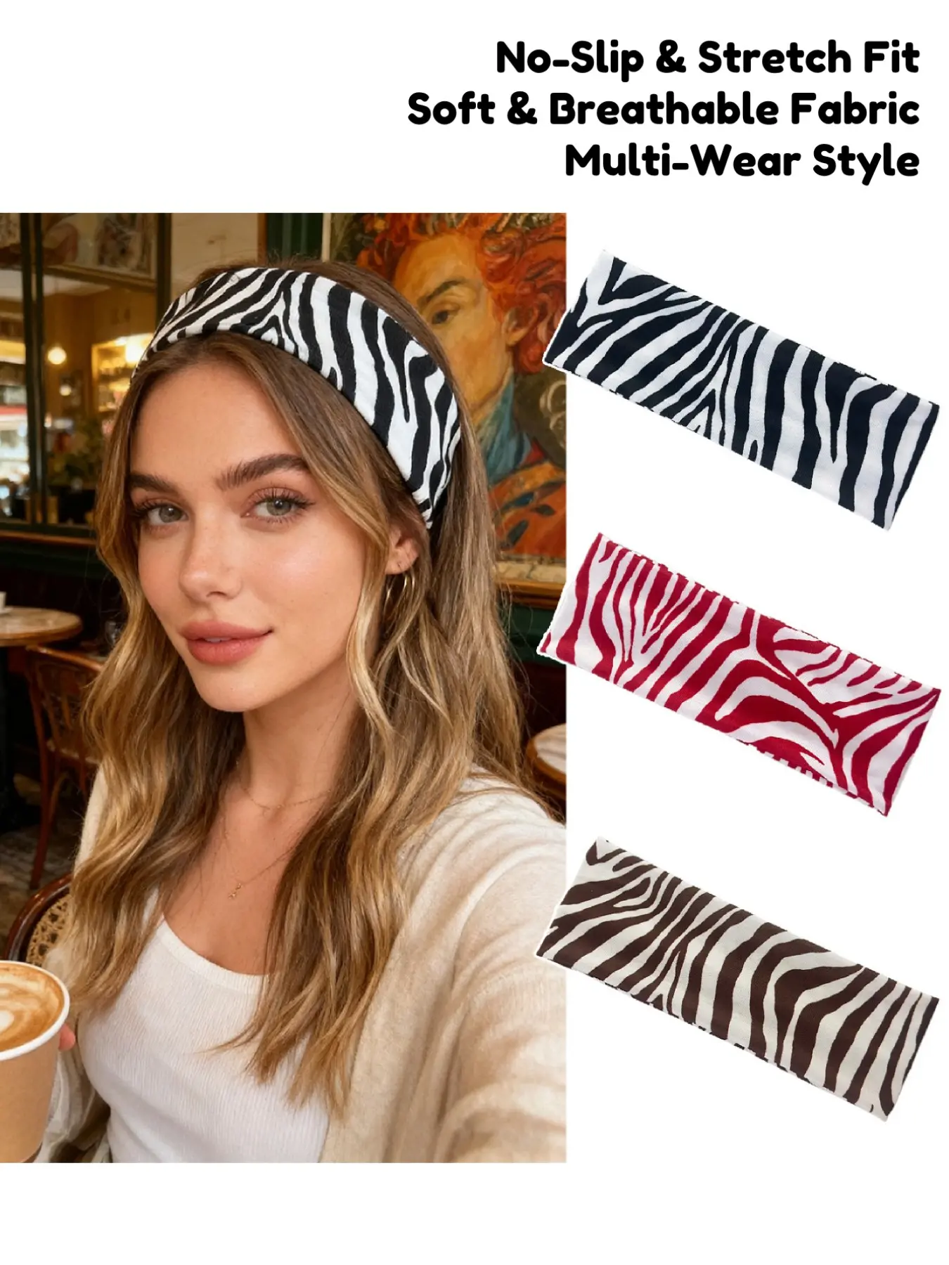 Women's Retro Zebra Print Knit Wide Headband, High Elastic Breathable Comfort, Fashion Headbands, Multiple Colors Available, American Style Daily Hair Accessory