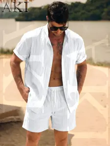 Men's Shirt Shorts Set, Anti-Wrinkle Quick-Dry Summer, Beach Travel Casual Wear, Slim Fit Short Sleeve Graphic Top