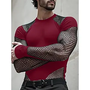 Men’s fashion bodysuit, sexy long-sleeve fishnet bodysuit, suitable for all seasons
