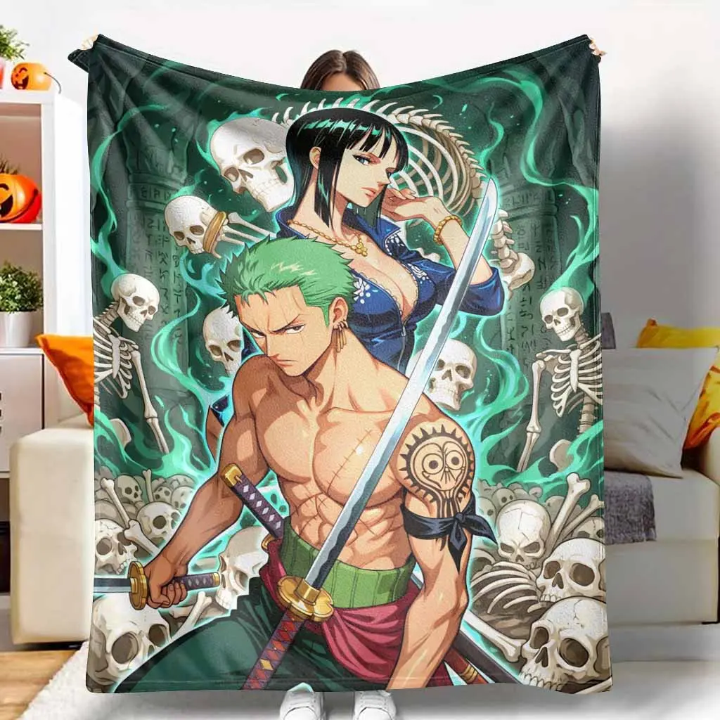 Anime Samurai & Mystic Sorceress Skeleton Flame Art Print Flannel Throw Blanket - Ultra Soft, Warm, Breathable, Cozy Decorative Blanket for Bedroom, Living Room - Ideal Gift for Movie Nights, TikTok Shop Spring Glowup, Throw Blankets