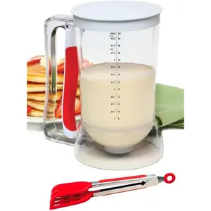 Waffles Batter Dispenser n Waffle Tongs Combo Set,Get Perfectly Fluffy Waffles Every Time! Batter Measuring Separator for Pancakes, Cupcake, Muffin Quick Filling Cookie Batter