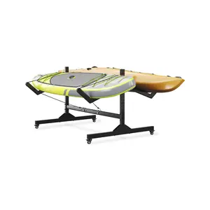 Freestanding Kayak Storage Rack for 2 Kayaks , Heavy Duty Outdoor Rack with Lockable Wheels, 175LB Capacity, Adjustable Arms, Fits Canoe SUP Surfboard , Garage Boathouse Dock