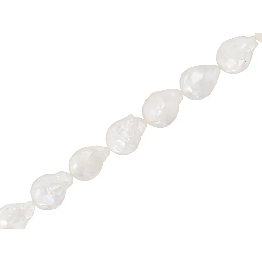 JTV White Freshwater Pearl 13-14mm Irregular Coin Bead Strand