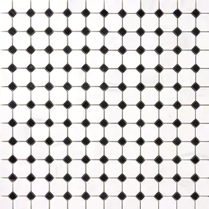 Bianco Dolomite Marble 12x12 Octagon with Black Dots Mosaic Polished/Honed Sample