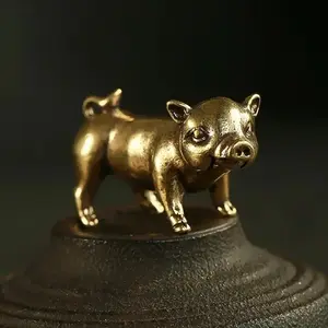 Vintage Copper Pig Statue, Cute Collectible Figurines, Western Figurine, Retro Metal Desktop Decoration, No Power Needed, Home Decor & Craft Supplies, Living Room Accessories