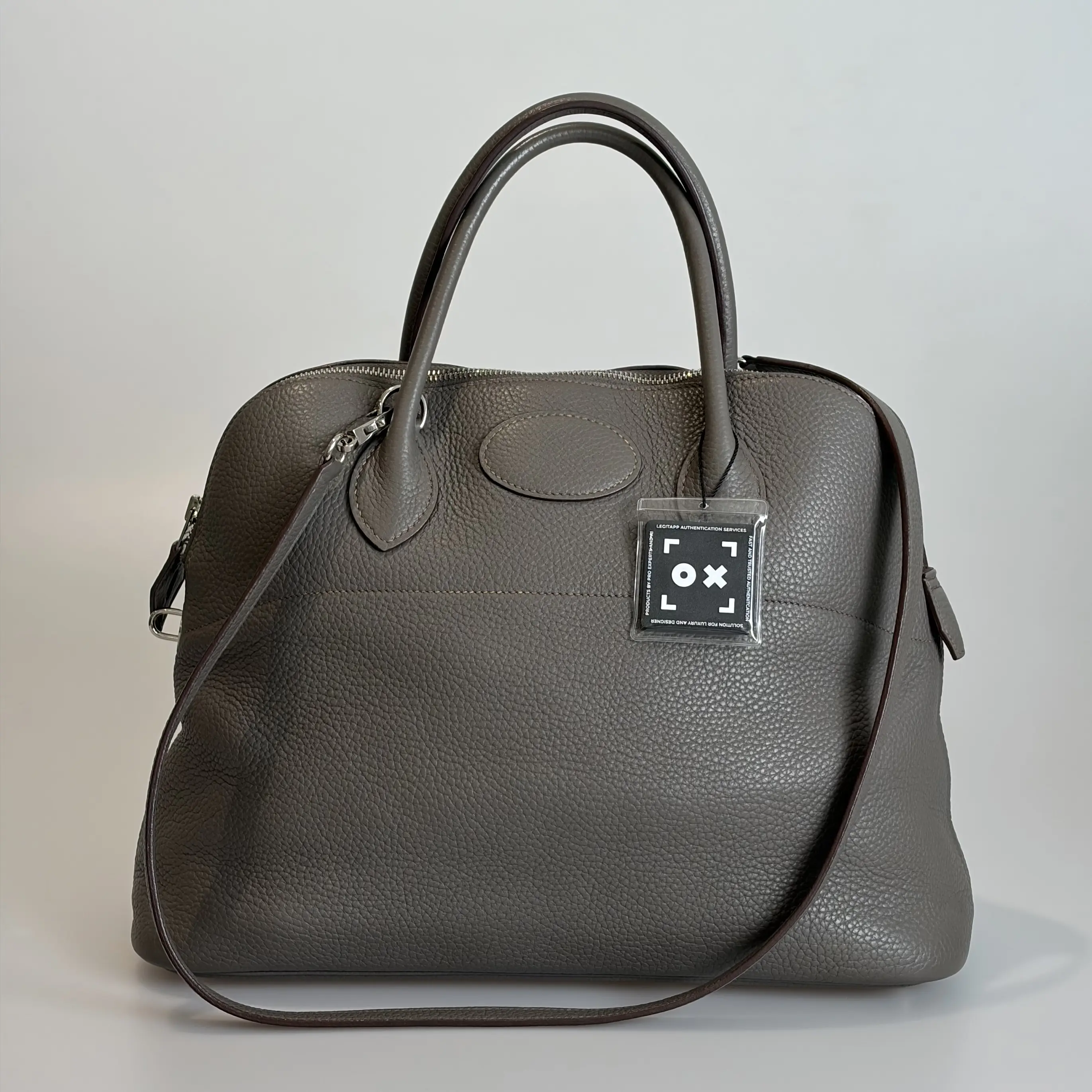Pre-owned HERMÈS Taurillon Clemence Top Handle Bag Hermes Bolide 35 Etain with Silver Hardware 89609533	