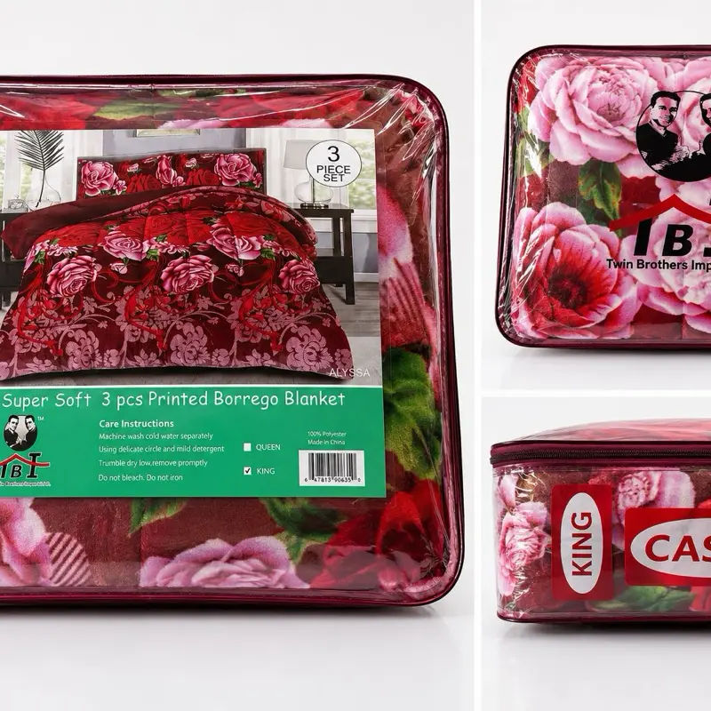 Super soft 3pcs printed borrego blanket