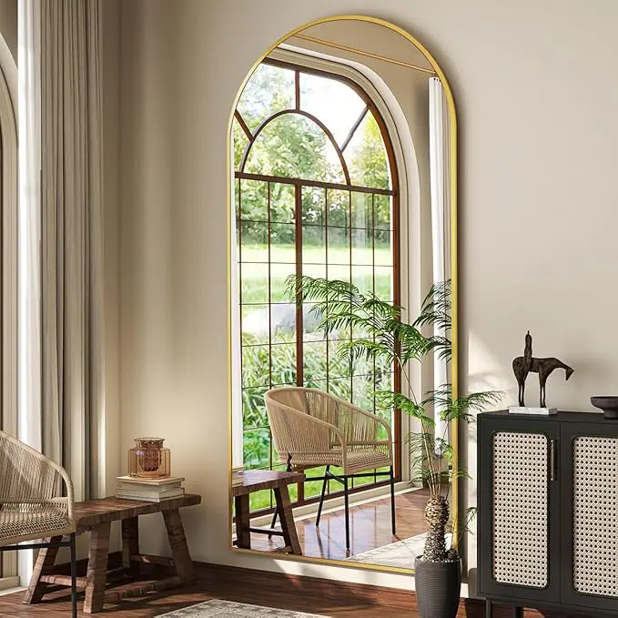 71"x26" Arch Full Length Mirror, Wall Mirror Floor Mirror with Stand Hanging or Leaning, Aluminum Alloy Frame Full Body Mirror for Bedroom, Dressing Room, Gold