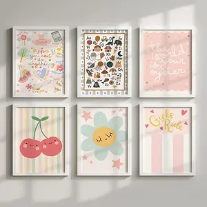 6 Piece Wall Art Set, Cute Hand-Drawn Floral Posters, Room Decor for Bedroom & Living Room, Unframed, Perfect Gift for New Rooms