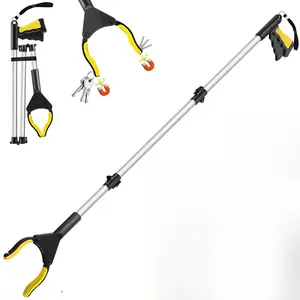 43" Extra Long Grabber Reacher Tool, Grabbers for Seniors Grab it Reaching Tool w/Anti-Drop Cord, Lightweight Trash Grabber Pickup Tool 360 ° Rotating Jaw +Magnets, Heavy Duty Foldable Grabber