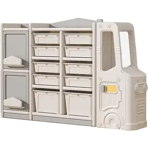 Toy Storage Organizer, Kids Toy Chest with 10 Bins 2 Cabinets 3 Shelves, Large Toy Bin Room Storage, and Organization, Multipurpose Toy and Book Storage for Playroom, Bedroom, Nursery