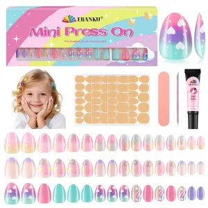 96PCS Kid Press on Nails, EBANKU 3 Pack Full Sizes Fake Nail Kit Full Cover Short False Fingernails with Nail Glue for Girl Nail