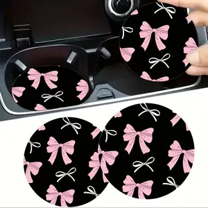 2pcs Butterfly Knot Absorbent Car Cup Mats, Non-Sponge Rubber, Unvulcanized, for Vehicle & Home Desktops, Fashionable Automotive Accessories