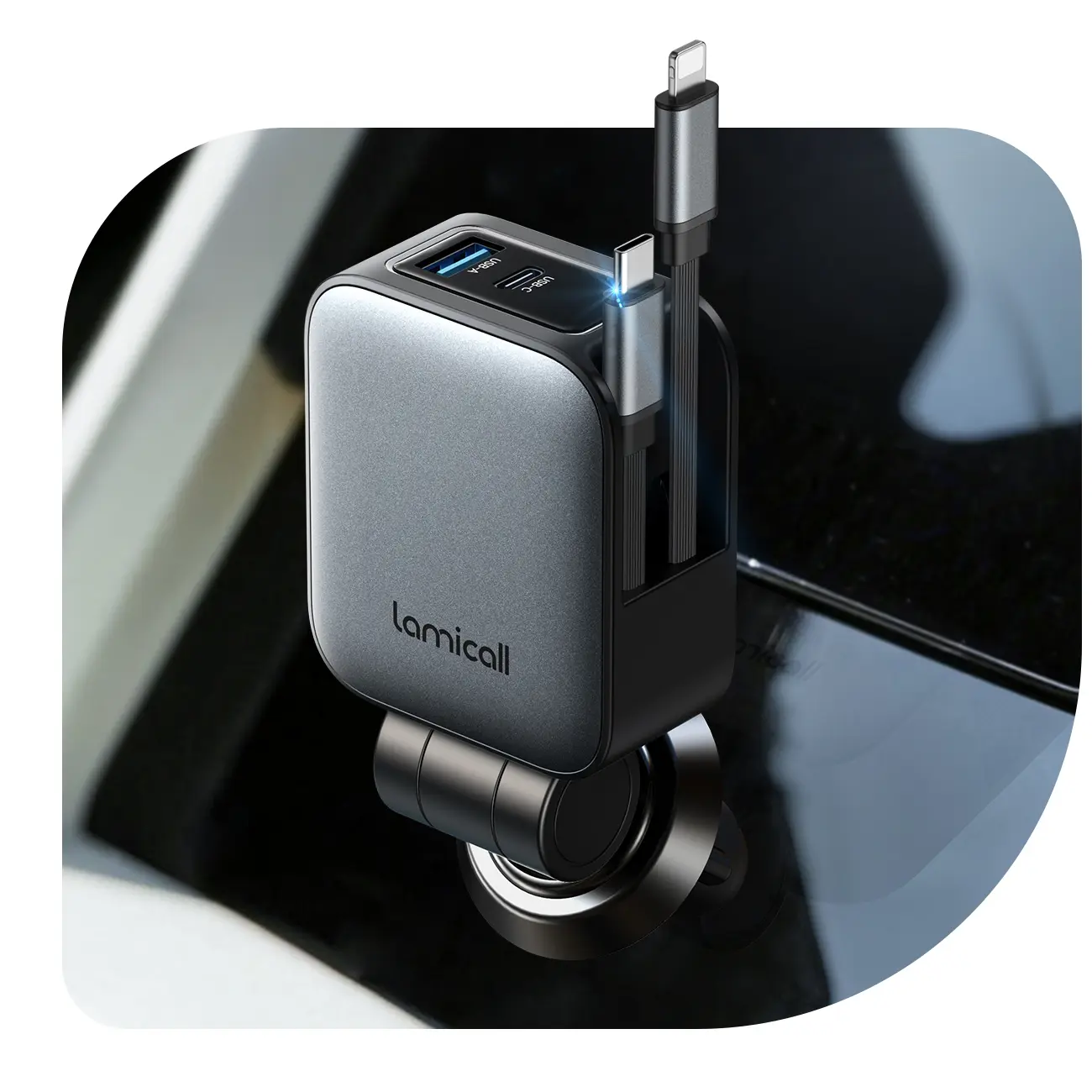 Lamicall 4-in-1 Model 100W USB-C Plug Fast Car Charger - Ultra-Compact Magnetic Wireless Charging Mount (Adjustable) for iPhone 16/15 Pro Max, Galaxy S25/S24 Ultra (Wireless+USB Compatibility)