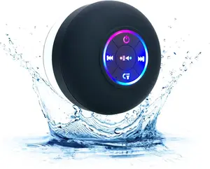 Waterproof Speaker - RGB & Cool Flashing Lights - Portable Wireless Sperker With Suction Cup,USB rechargeable Black Audio Bluetooth Speaker, Wireless Version Life for Parties,Bathroom, Trevel,Home,Outdoor,Gifts fro Thanksgiving Christmas New Year