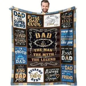 Flannel Slogan Blanket - Soft Cozy Warm Plush Throw with "The Man The Myth The Legend" Inspirational Print, Dad Gift, Father's Day Birthday Gift for Husband, Home Use Blankets for Bedroom Sofa Decor