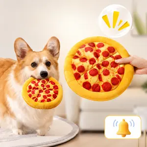 Indestructible Dog Toy Pizza Plush, Durable Squeaky Dog Toys for Aggressive Chewers, Tough Interactive Dog Toys for Small Medium Large Dogs