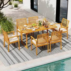 COSTWAY - Acacia Wood 7-Piece Patio Dining Set with Umbrella Hole
