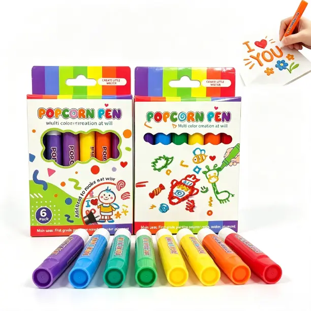 Back‑to‑School 6‑Colors Popcorn Pen,DIY 3D Puffy Bubble Painting Markers,Heat‑Expansion Popcorn Art Pen,Non‑Toxic Kids Art Craft Supplies for Children Creative Drawing Gift