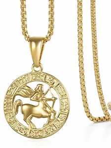 Unisex Zodiac Necklace, Plated Stainless Steel, 12 Constellation Pendants, 2mm 22inch Box Chain, Fashion Jewelry Gift, Exquisite Jewelry Gift