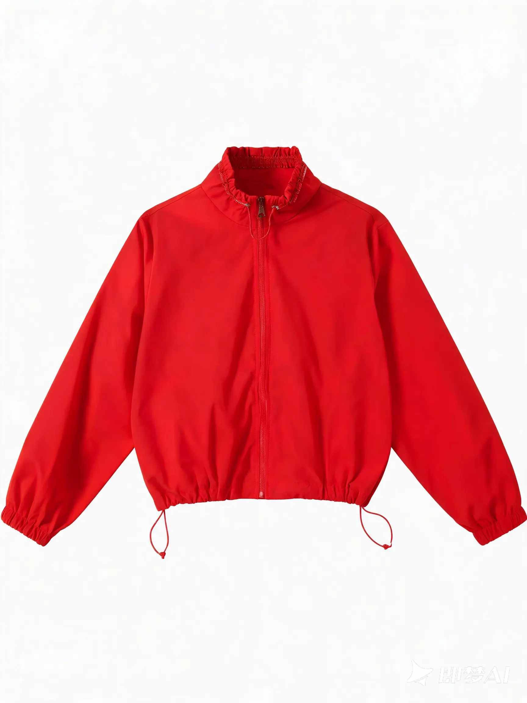Women's long Lightweight Jacket, Romantic Red Single Layer Semi-Sheer, Drawstring Neckline, Loose Fit, Fashionable Versatile, Wear Alone Or Layer