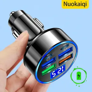 【Nuokaiqi 】Car mobile phone charger QC3.0 fast charging 1 to 6 car adapter plug PD car charger flash charging with digital display atmosphere light 5-Port Fast Multifunctional USB-C Multifunctional Wireless