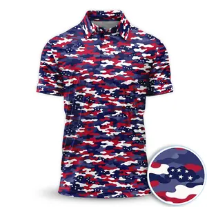 Red White Blue Camo Patriotic Polo America 250th Anniversary Pattern Golf Shirt All-Over Print