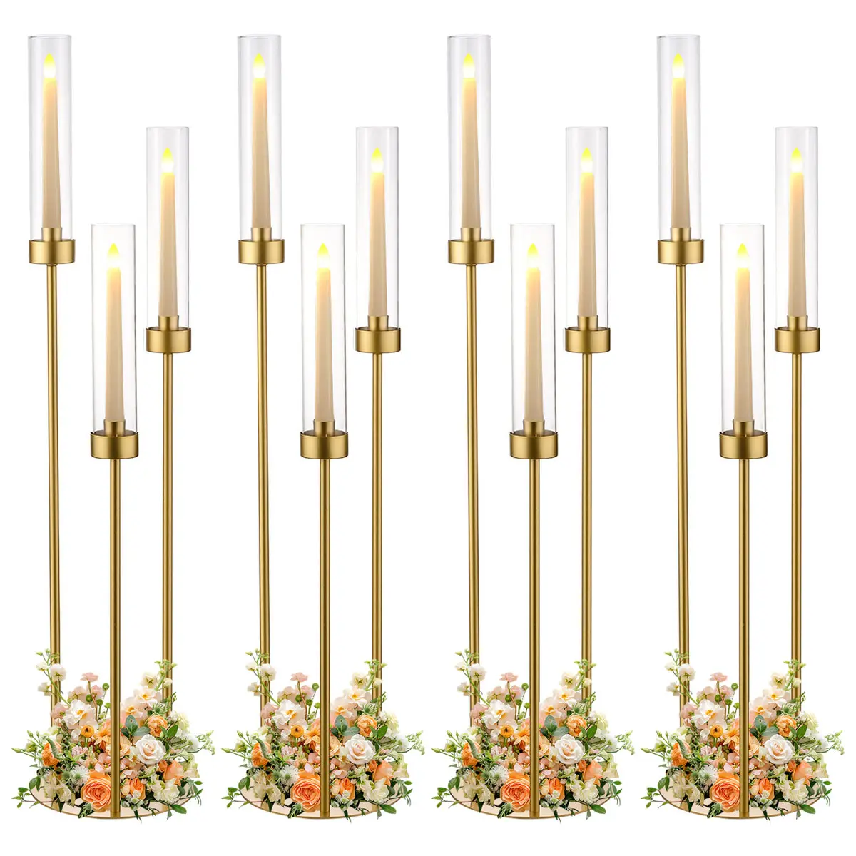 VINCIGANT 3-Arm Gold Candelabra Taper Candle Holder with Acrylic Lampshade, 33.8in Tall Home Accessories Light, Table Centerpiece for Wedding, Christmas, Birthday, Gift-Fit LED Candles