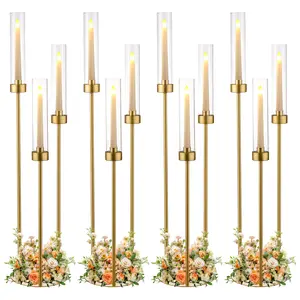 3Arm  Gold Candelabra Taper Candle Holders with Acrylic Lampshade, 33.8'' Tall Candelabra Centerpiece for Table, Wedding, Party, Events Decorations, Candlestick Holders Fit LED Candles