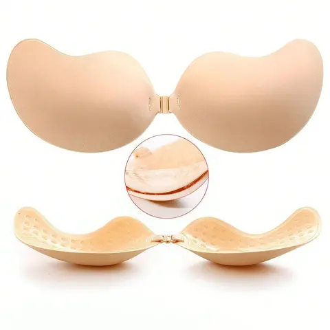 2/4/6 Pack Reusable Adhesive Push Up Bra - Strapless Invisible Sticky Bras, Breathable Silicone Covers for Backless, Halter, Low-Cut Dresses & Special Occasions