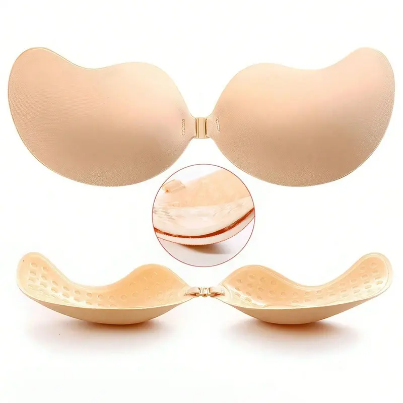 2/4/6 Pack Reusable Adhesive Push Up Bra - Strapless Invisible Sticky Bras, Breathable Silicone Covers for Backless, Halter, Low-Cut Dresses & Special Occasions