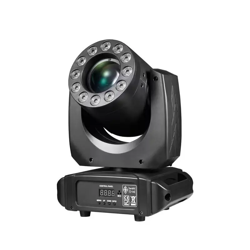 120W LED Portable Moving Head Beam Light, Sound Activated, 12 Surround LED Beads, Full-Color Dynamic Beam, DMX512 Control, High Brightness Stage Lighting for Party, KTV, Wedding, Disco & DJ Events