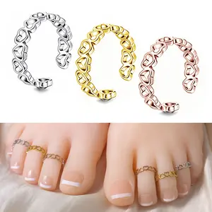 1 /3 Piece V-shape Lotus Hollow Wave Pattern Toe Ring Stainless Steel Waterproof Suitable For Women Shaji Beach Wear Foot Ring
