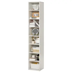 VEVOR 8 Tiers Narrow Bookshelf, 71 in Wooden Tall Open Bookcase with Height-Adjustable Shelf, Freestanding Display Storage Floor Bookcase Bookshelf for Library, Bedroom, Living Room, Office, White