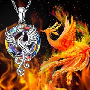 Firebird Crystal Pendant Necklace for Women, Colorful Crystal Phoenix Necklace