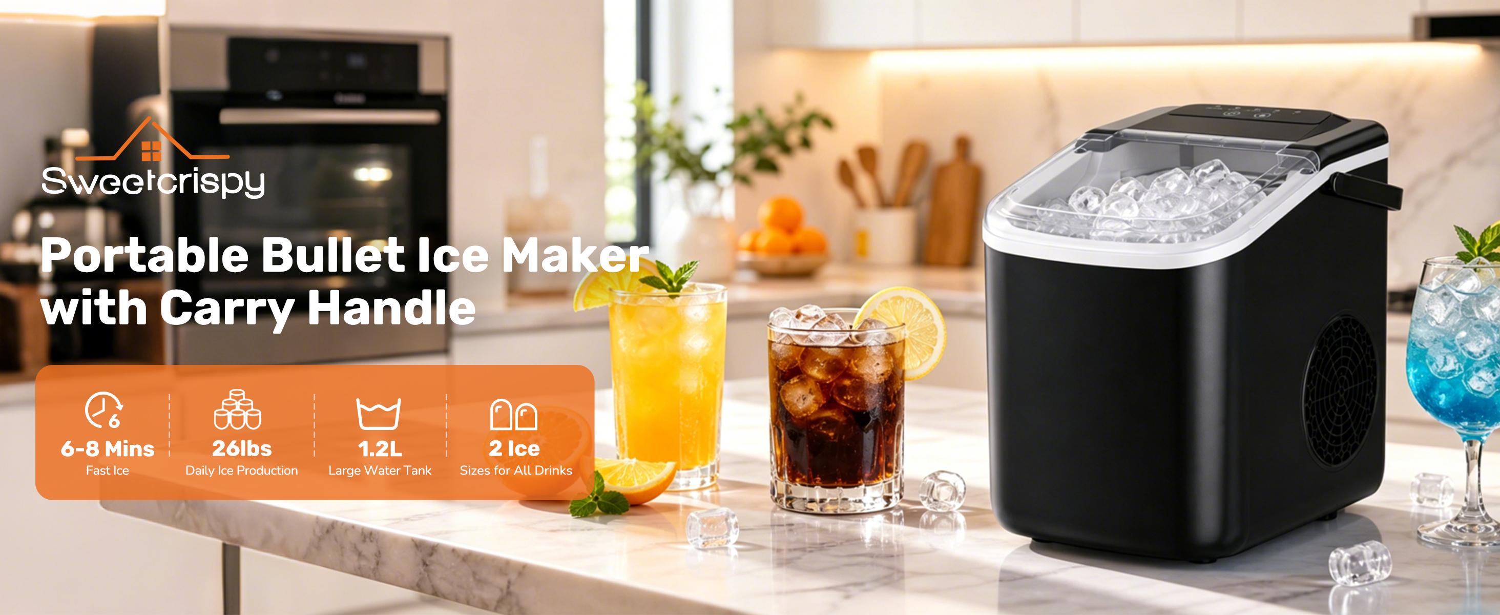Countertop Ice Maker Machine, 26lbs Daily Output Portable Ice Maker with 1.2L Water Tank, 6-8 Mins Fast Ice Making, S/L Bullet Ice Size, Low Noise Ice Machine for Home, Kitchen, Camping & Bar Party Countertop Ice Maker Machine, 26lbs Daily Output Portable Ice Maker with 1.2L Water Tank, 6-8 Mins Fast Ice Making, S/L Bullet Ice Size, Low Noise Ice Machine for Home, Kitchen, Camping & Bar Party