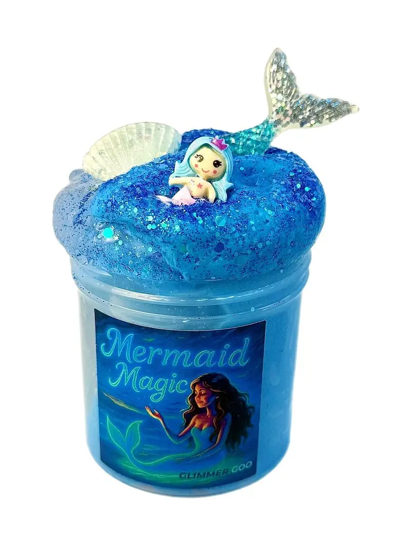 Mermaid Magic – Blue Icee and Clear Bead Slime, Sea Salt Blossom Scent, Mermaid and Ocean Charms, Sensory Slime Gift, Mermaid Slime