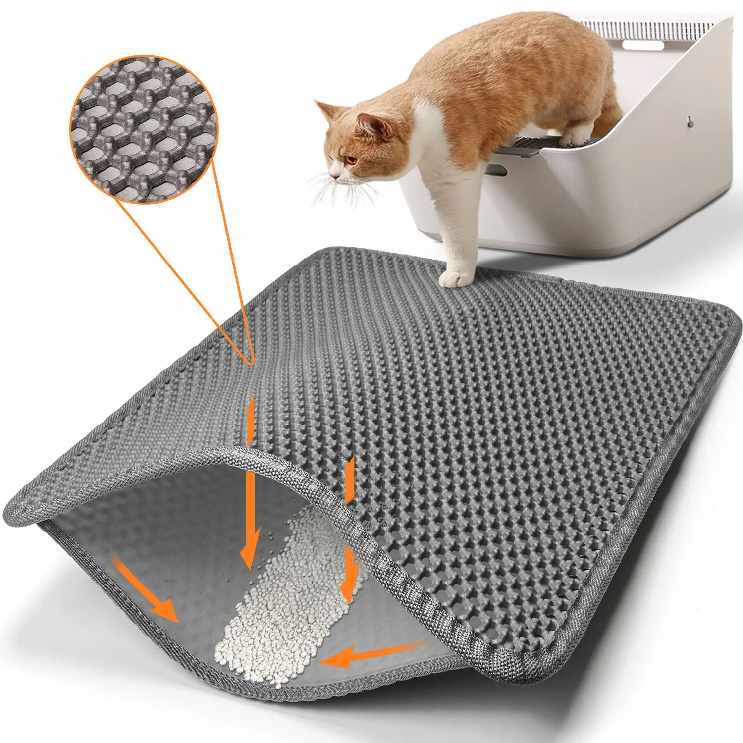 Conlun Cat Litter Mat, Honeycomb Double Layer Design, Urine and Water Proof, Scatter Control, Less Waste, Washable, Easy to Clean cat bed