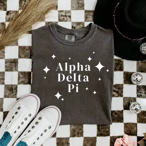 Alpha Delta Pi White Stars T-Shirt - Soft Cotton Unisex Fit Casual Top for Sorority Events & Everyday Wear ADPi