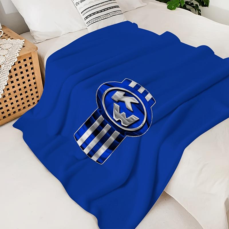 KW  Flannel Blanket - 100% Polyester Soft Lightweight, Contemporary Bold Blue White Design, Plush Texture, All Season Use for Bed Sofa & Home Decor