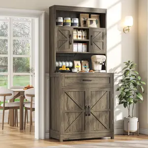 69.3" Tall Kitchen Pantry Cabinet with Door, Drawer and Storage Shelves, Large Storage Cabinet, Buffet Cupboard, Kitchen Hutch with Wide Countertop and Charge Holes for Home Office Use