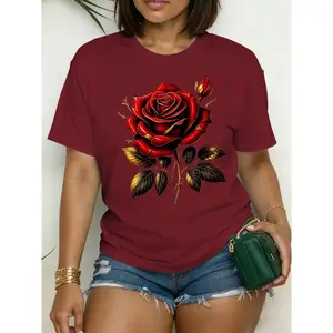 100% Cotton Fashion Letter Anime Print Women's Crew Neck Pure Cotton T-Shirt Simple Design, Comfortable and Breathable, Suitable for Daily Casual Wear, Versatile, Shows Natural Elegance Style, Summer Party Essential, Local Shipping