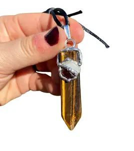 Motivation Blade Amulet (Confidence) Pendant with Black Satin Cord, Tigers Eye, Moonstone, Garnet