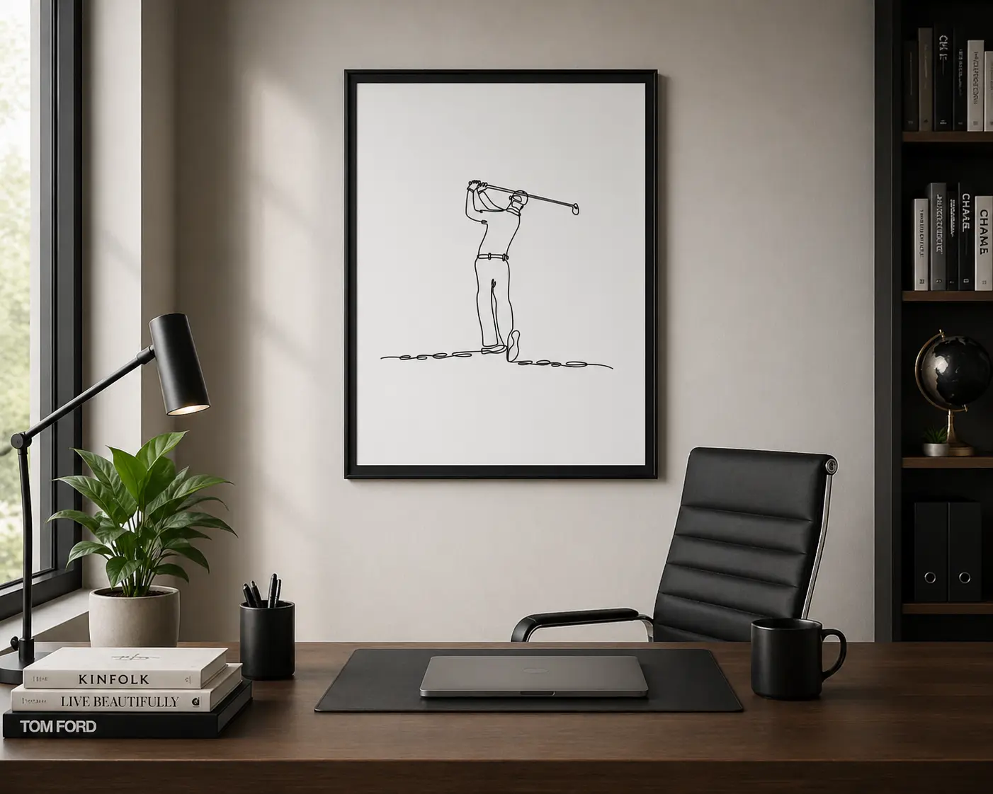 Minimalist Golf Line Art Print – Framed Pen and Ink Golfer Wall Art