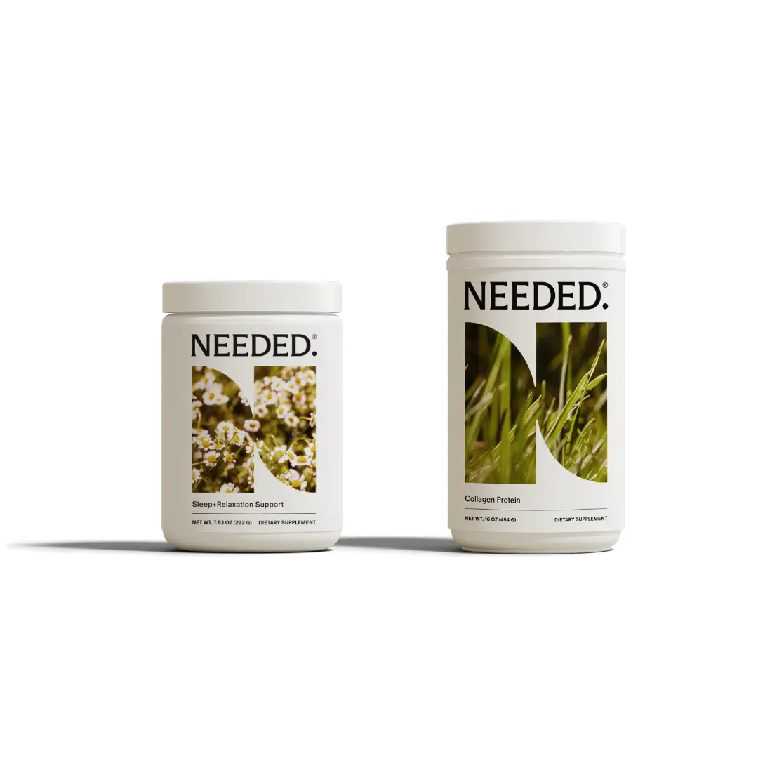 NEEDED. Collagen & Sleep Support Duo - 2 Powder Blends (1 Month Supply Each) - Grass-Fed Collagen & Chamomile Magnesium Sleep Drink - Melatonin-Free - Skin Hair & Postpartum Recovery - Calm Restful Sleep - For Women's Wellness