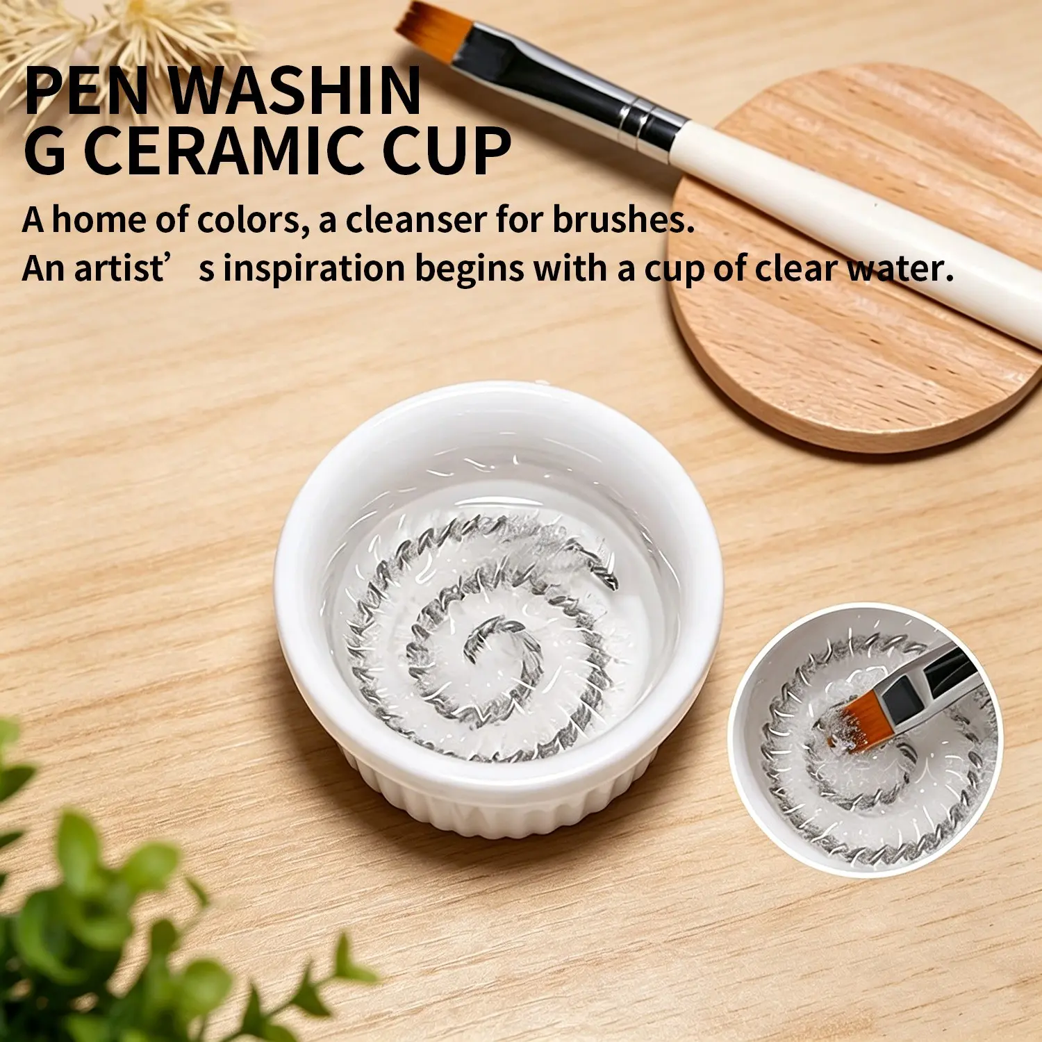 Nail Art Brush Cleaning Cup with Bamboo Lid, Glass/Ceramic/Acrylic 3 Styles, Lightweight Multi-Function Nail Pen Washer for Manicure Salon & Daily Home Use, Brush Cleaner, Brush Cleaning Bowl
