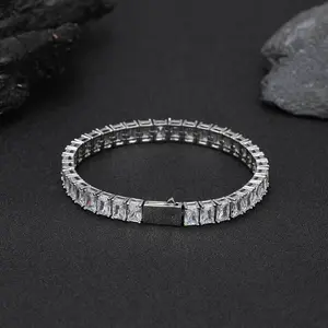 14K Gold Plated 6mm Cubic Zirconia  Square Tennis Bracelet | Gold Bracelets for Women