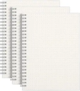 A5-3pcs-Dotted Spiral Notebooks 3 Pack, 100gsm Thick Paper (20% Thicker Than Normal), Transparent Hardcover, 480 Pages, 5.7"x8.3", for Journaling, Artist Drawing (Office Stationery)